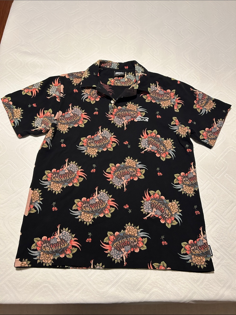 Ice Cream Men's Black Floral Print Short-Sleeve Polo XL
